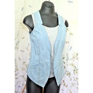 Esprit Y2k Denim Vest Top Size Medium 90s Rock Light Wash Jean Grunge Moto Chick